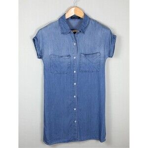Zilcremo Chambray Shirt Dress Blue Button Front Cap Sleeve Lightweight Small